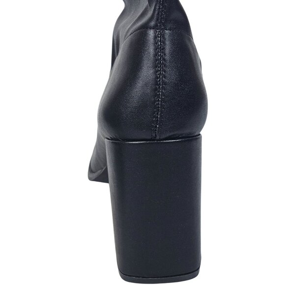 Pretty Little Things Black Leather Women's 7 Square Toe Calf Heeled Sock Boots - Picture 13 of 16